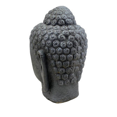 Buddha Head - Garden Decoration Room Decoration - Cast Stone Figure Weatherproof - Stone Mix Grey - 30x19x21 cm