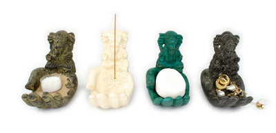 Sculpture de main de Ganesh - Décoration de pièce décorative Porte-savon Bâtons d'encens - Divinité hindoue de la bonne chance - Éléphant jaune - 13x9x15 cm