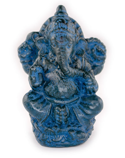 Sculpture de Ganesh - Décoration de pièce - Déité hindoue de la bonne chance - Mélange de pierres Éléphant bleu - 12x8,5x6 cm