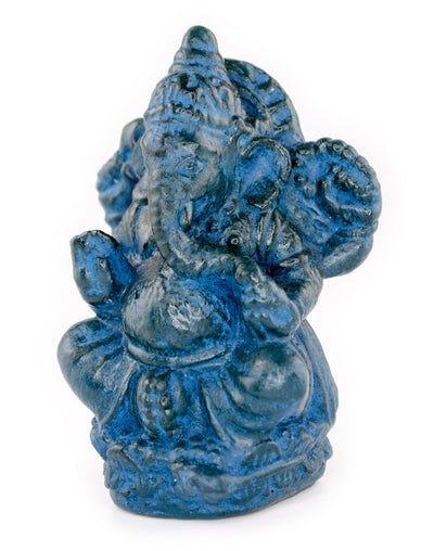 Sculpture de Ganesh - Décoration de pièce - Déité hindoue de la bonne chance - Mélange de pierres Éléphant bleu - 12x8,5x6 cm