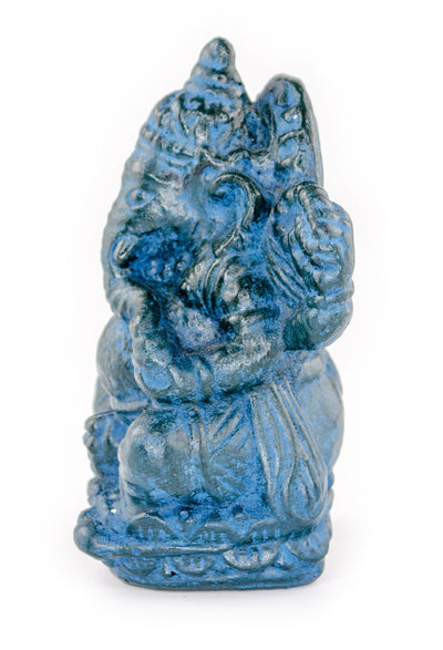 Sculpture de Ganesh - Décoration de pièce - Déité hindoue de la bonne chance - Mélange de pierres Éléphant bleu - 12x8,5x6 cm