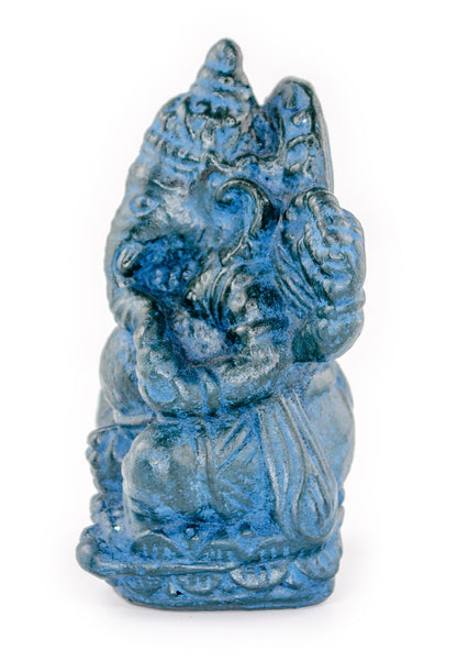 Sculpture de Ganesh - Décoration de pièce - Déité hindoue de la bonne chance - Mélange de pierres Éléphant bleu - 12x8,5x6 cm