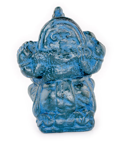 Sculpture de Ganesh - Décoration de pièce - Déité hindoue de la bonne chance - Mélange de pierres Éléphant bleu - 12x8,5x6 cm