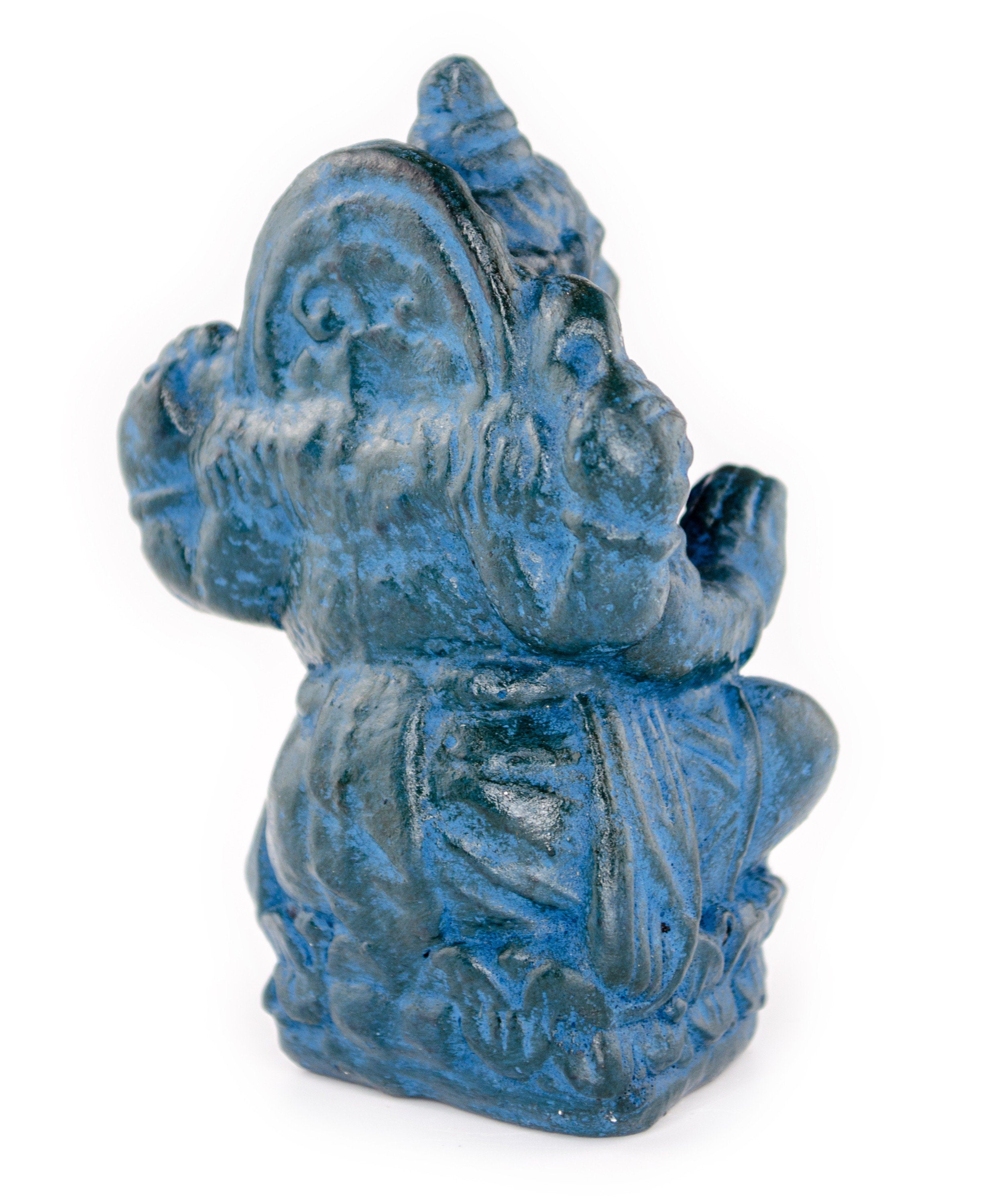 Sculpture de Ganesh - Décoration de pièce - Déité hindoue de la bonne chance - Mélange de pierres Éléphant bleu - 12x8,5x6 cm