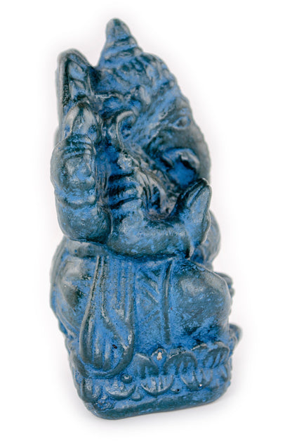 Sculpture de Ganesh - Décoration de pièce - Déité hindoue de la bonne chance - Mélange de pierres Éléphant bleu - 12x8,5x6 cm