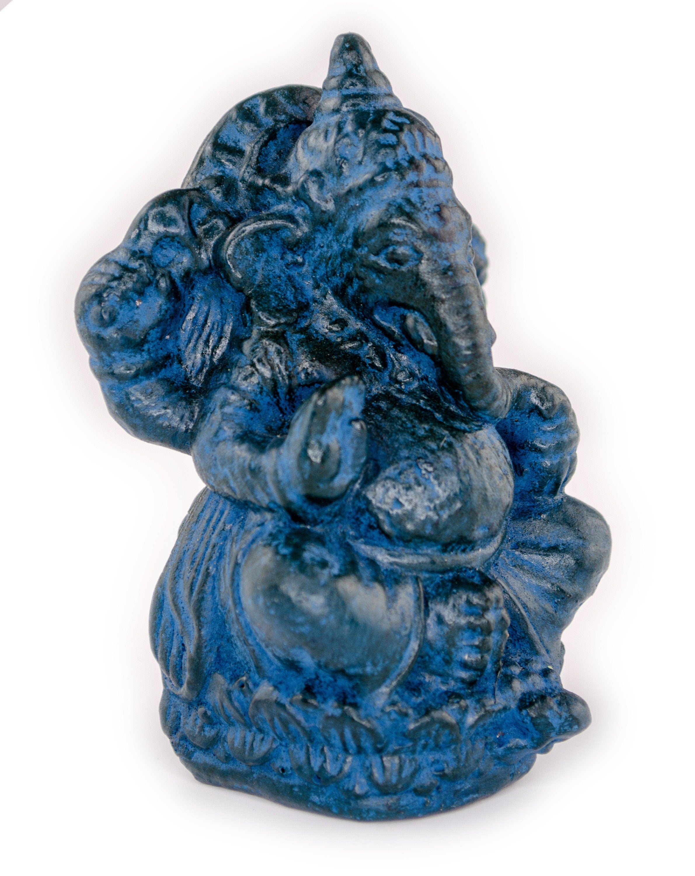 Sculpture de Ganesh - Décoration de pièce - Déité hindoue de la bonne chance - Mélange de pierres Éléphant bleu - 12x8,5x6 cm
