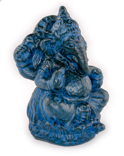 Sculpture de Ganesh - Décoration de pièce - Déité hindoue de la bonne chance - Mélange de pierres Éléphant bleu - 12x8,5x6 cm