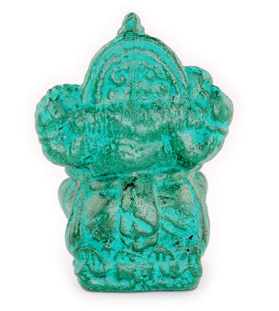 Ganesha Sculpture - Decorative Room Decoration Artwork - Hindu Deity of Good Luck - Stone Mixture Elephant Green - 12x8.5x6 cm