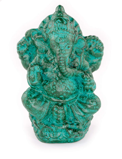 Ganesha Sculpture - Decorative Room Decoration Artwork - Hindu Deity of Good Luck - Stone Mixture Elephant Green - 12x8.5x6 cm