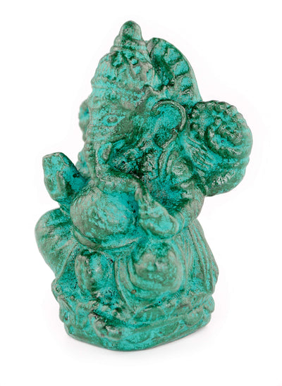 Ganesha Sculpture - Decorative Room Decoration Artwork - Hindu Deity of Good Luck - Stone Mixture Elephant Green - 12x8.5x6 cm