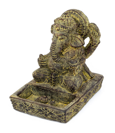 Ganesha Skulptur - Deko Raumdeko Räucherstäbchen Halter - Hindu Gottheit des Glückes - Steingemisch Elefant Gelb - 23x13x15 cm