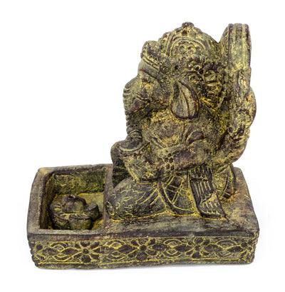 Ganesha Skulptur - Deko Raumdeko Räucherstäbchen Halter - Hindu Gottheit des Glückes - Steingemisch Elefant Gelb - 23x13x15 cm
