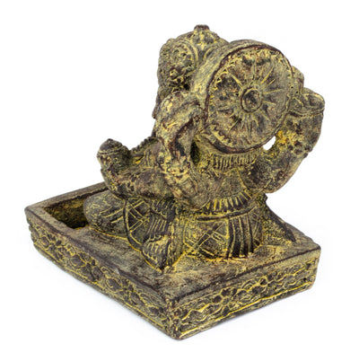 Ganesha Skulptur - Deko Raumdeko Räucherstäbchen Halter - Hindu Gottheit des Glückes - Steingemisch Elefant Gelb - 23x13x15 cm