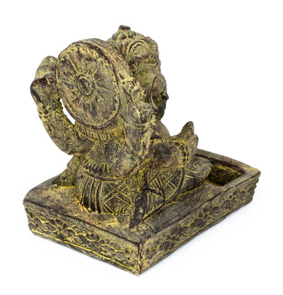 Ganesha Skulptur - Deko Raumdeko Räucherstäbchen Halter - Hindu Gottheit des Glückes - Steingemisch Elefant Gelb - 23x13x15 cm