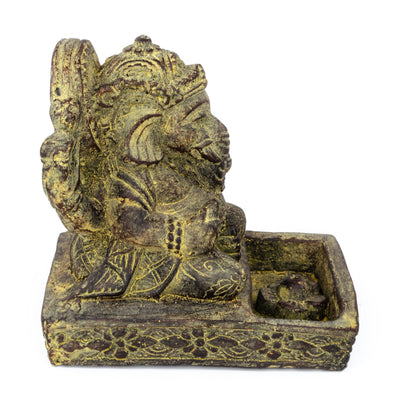 Ganesha Skulptur - Deko Raumdeko Räucherstäbchen Halter - Hindu Gottheit des Glückes - Steingemisch Elefant Gelb - 23x13x15 cm