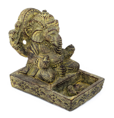 Ganesha Skulptur - Deko Raumdeko Räucherstäbchen Halter - Hindu Gottheit des Glückes - Steingemisch Elefant Gelb - 23x13x15 cm