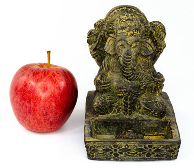 Ganesha Skulptur - Deko Raumdeko Räucherstäbchen Halter - Hindu Gottheit des Glückes - Steingemisch Elefant Gelb - 23x13x15 cm