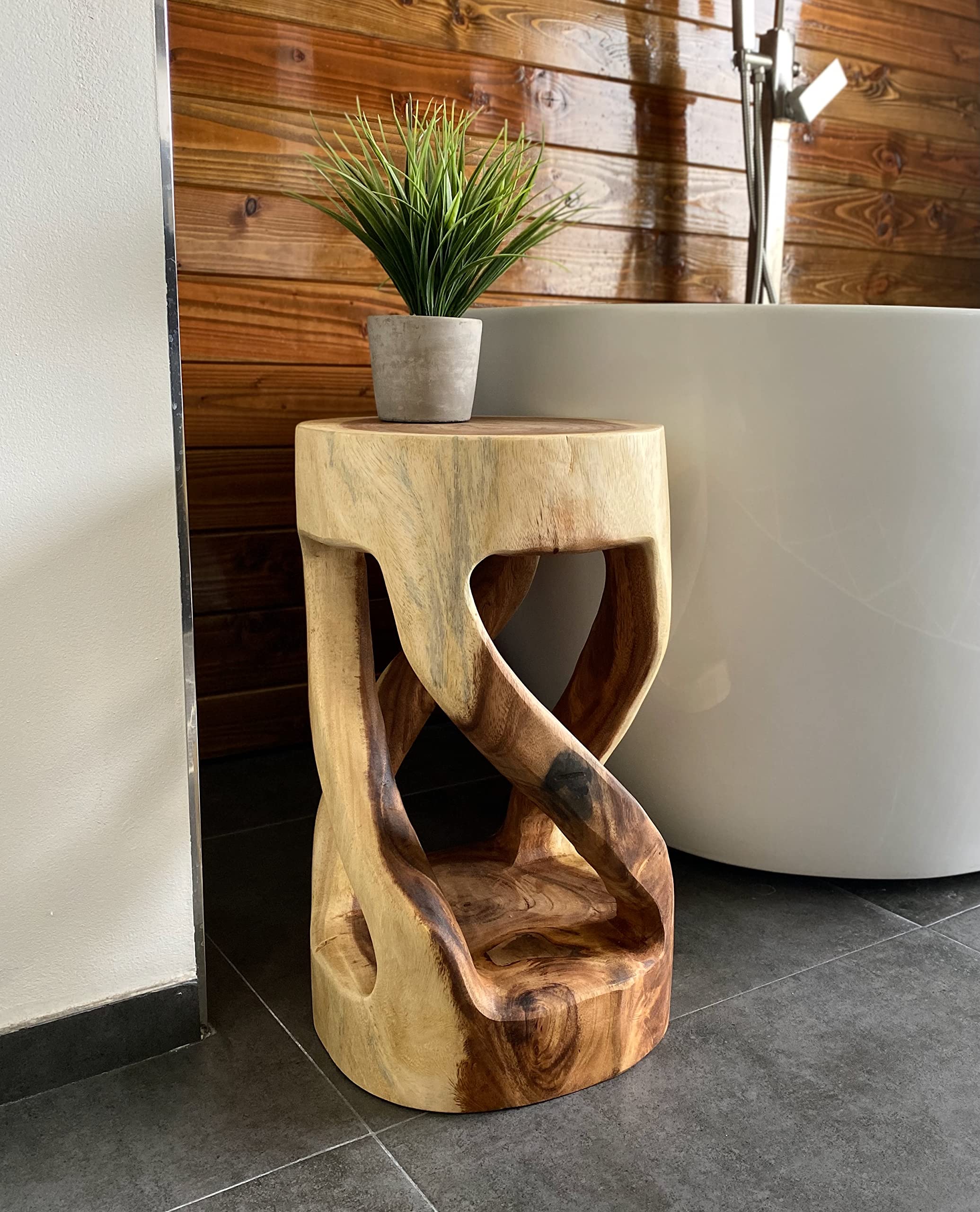 Wooden stool - side table, flower stool, storage table - unique, handmade - round, turned from solid Suar wood - 50x28x28 cm 