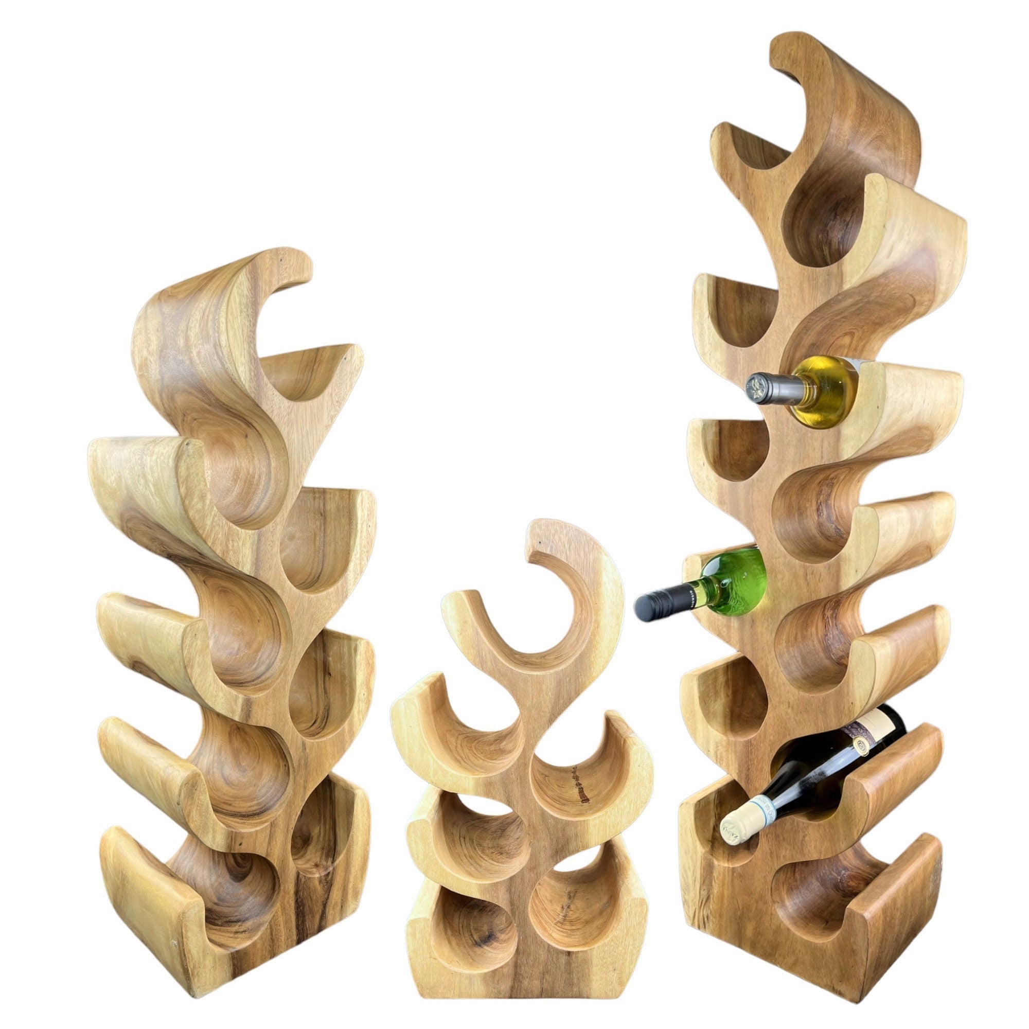 Solid wine rack - kitchen living room decoration wine holder - handmade noble high-quality - fir shape made of suar wood - 30/50/70/100x27x18 cm