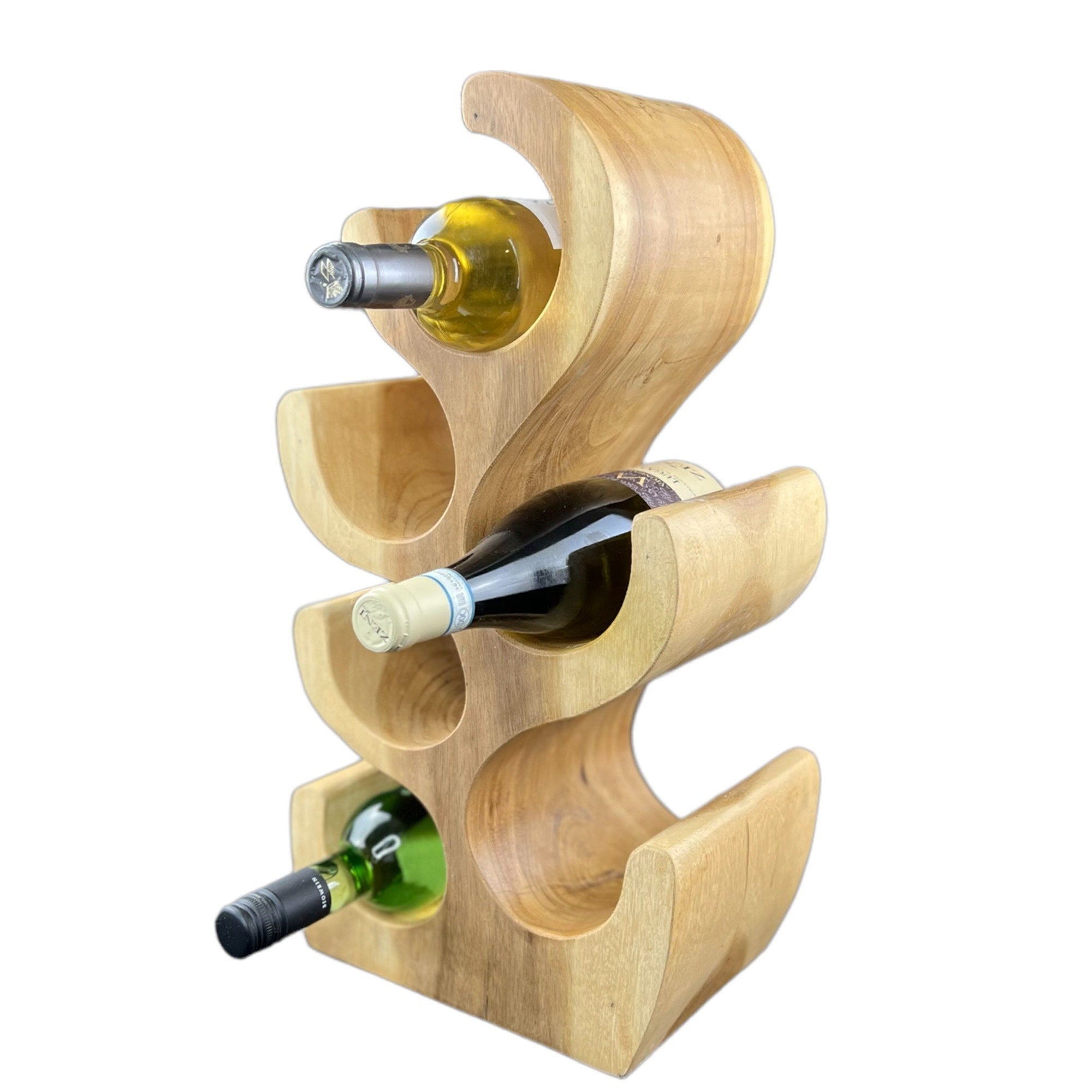Solid wine rack - kitchen living room decoration wine holder - handmade noble high-quality - fir shape made of suar wood - 30/50/70/100x27x18 cm