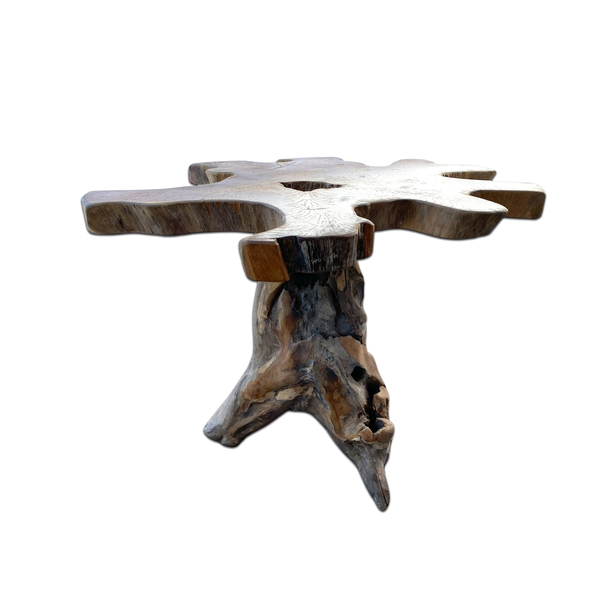 Root wood table - furniture indoor living room flower stool - handmade - solid natural teak - approx. 74x97x99 cm