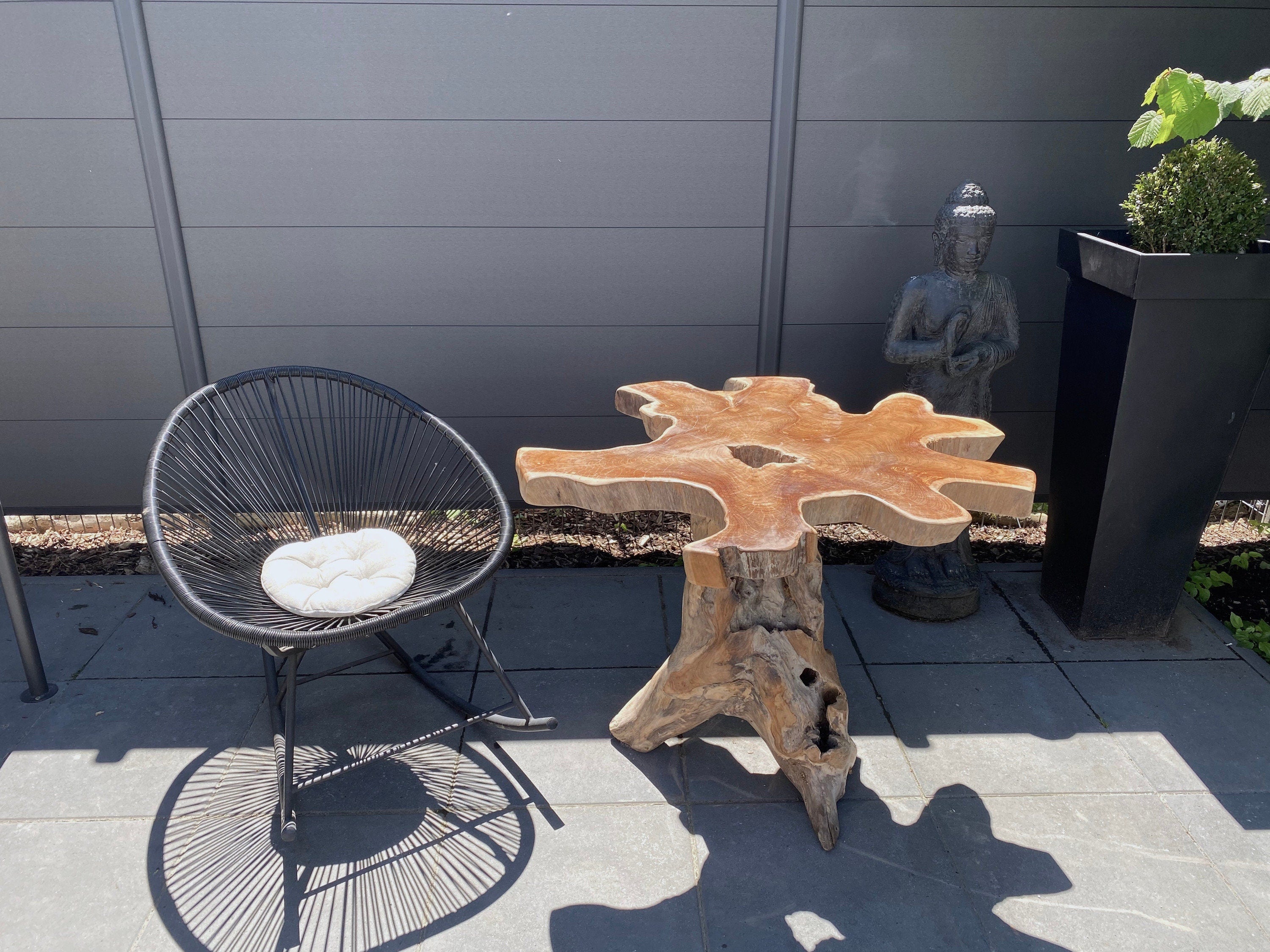 Root wood table - furniture indoor living room flower stool - handmade - solid natural teak - approx. 74x97x99 cm